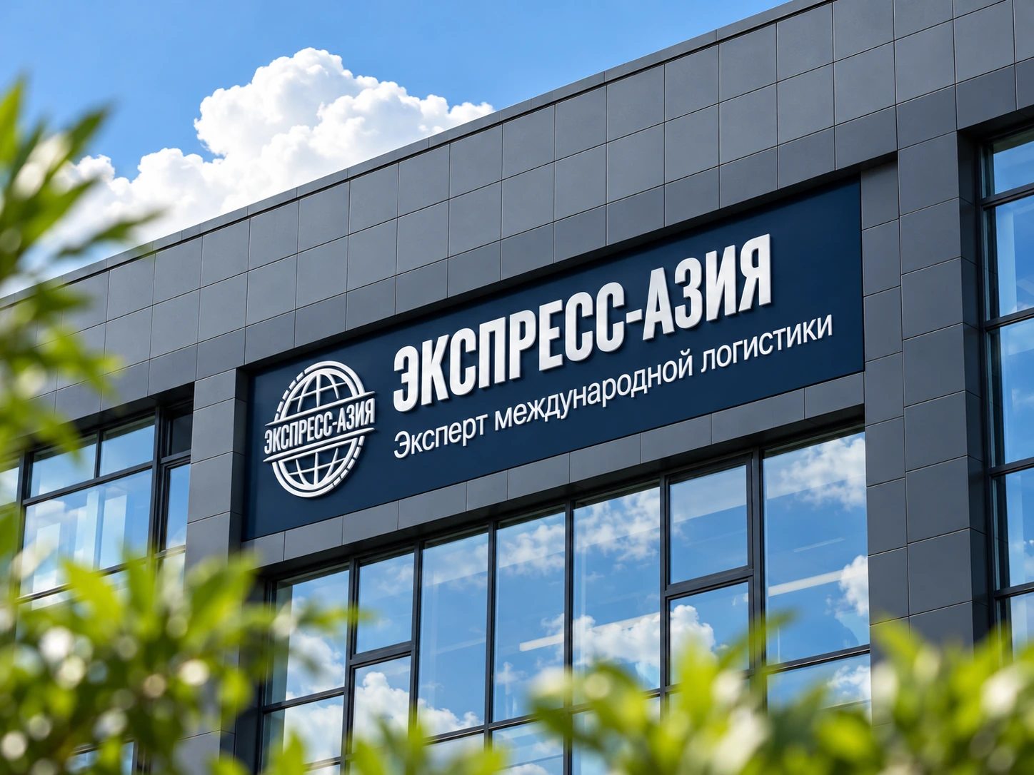 Фасад с фирменной вывеской Экспресс-Азии — визуализация