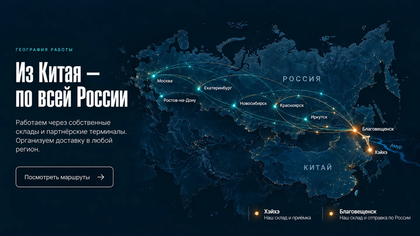 Карта направлений: дорога Хэйхэ — Благовещенск через Амур и направления доставки по России